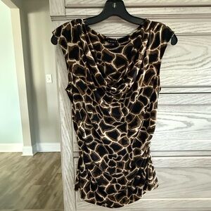 Chaus Giraffe-Print Drape Neck Sleeveless Top in Brown and Black